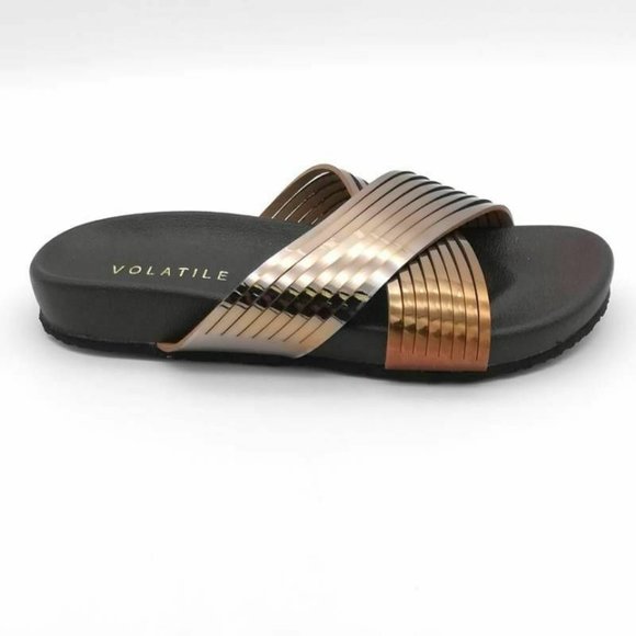 VOLATILE Clotters Slide Sandals Metallic 6 New